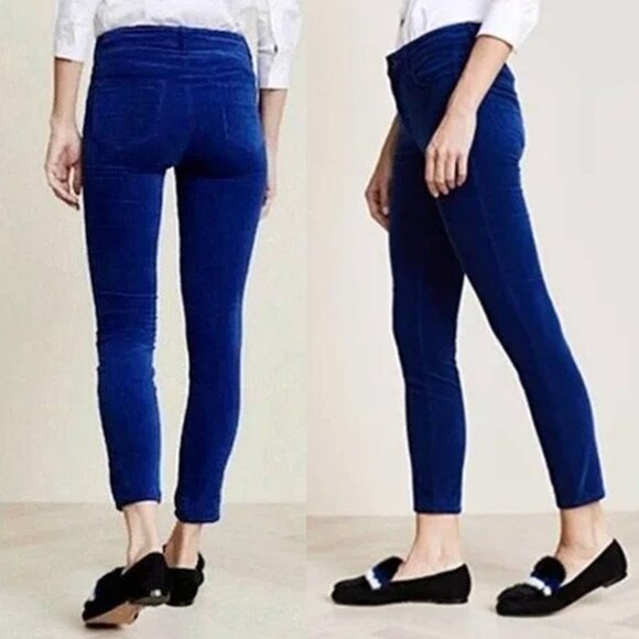 L'AGENCE Margot Royal Cobalt Blue Velvet Jeans Pants 27 High Rise Stretch $235 - Picture 2 of 16